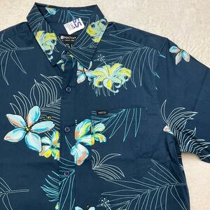 NWT MATIX Men's Navy Tropical Hawaiian Floral Short Sleeve Button Down Shirt